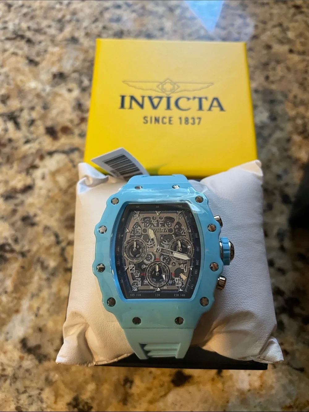 Invicta Racing Men's Light Blue Chronograph Skeleton Dial Watch